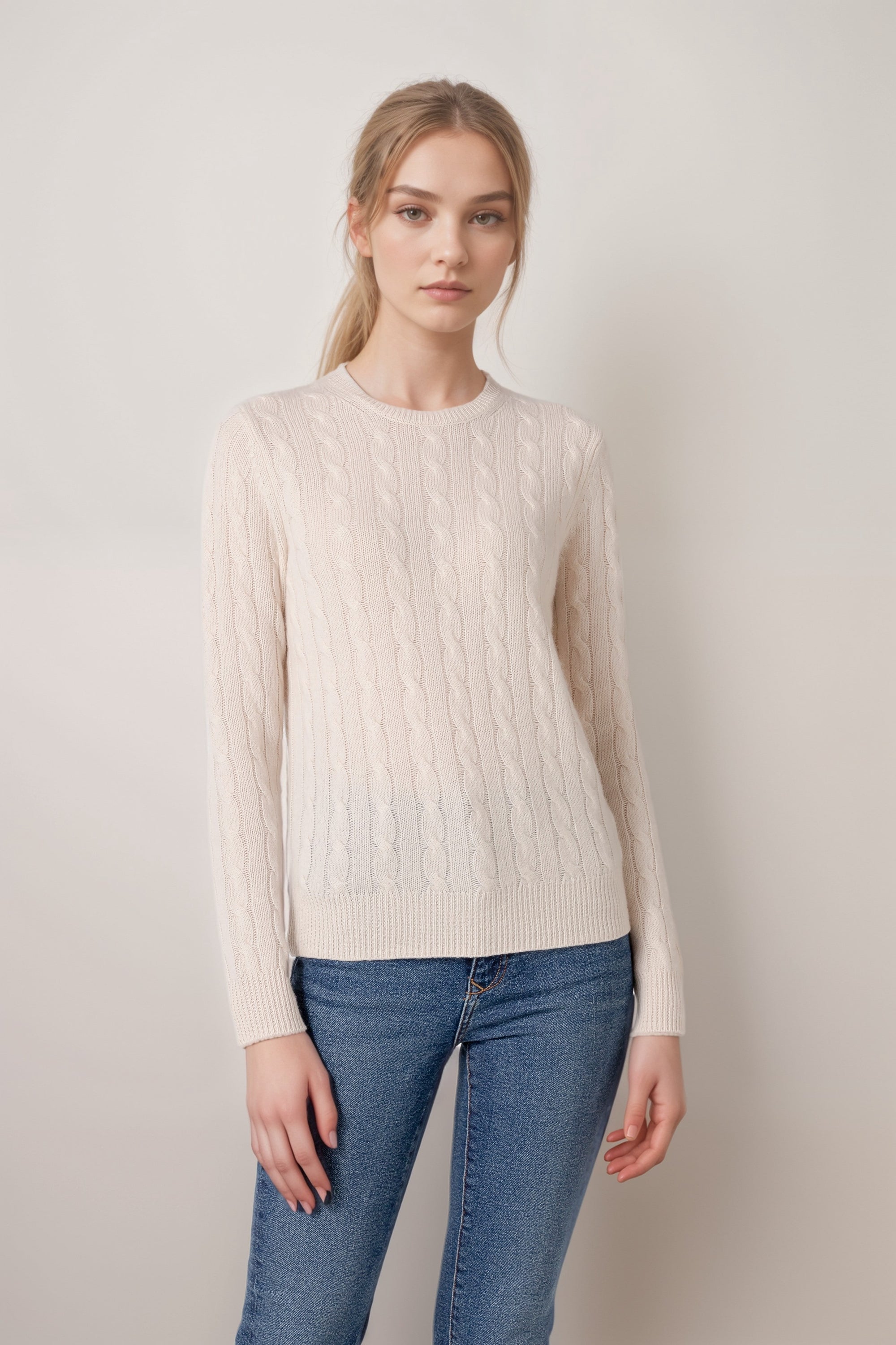 PURE CASHMERE CABLE CREW NECK WOMEN