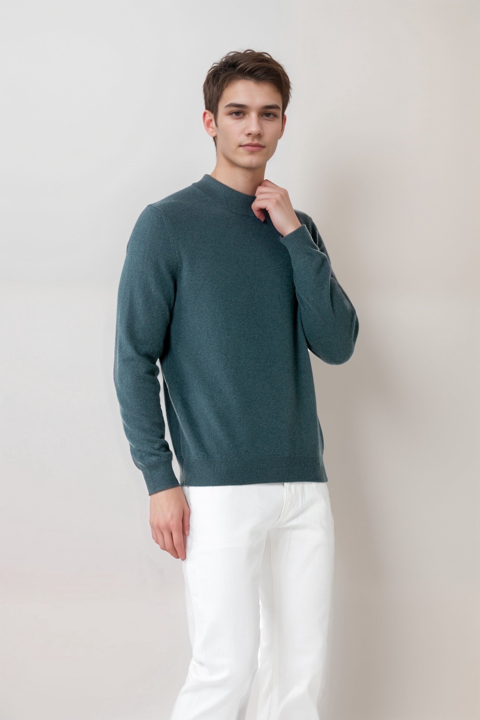 PURE CASHMERE MOCK NECK MEN GREEN