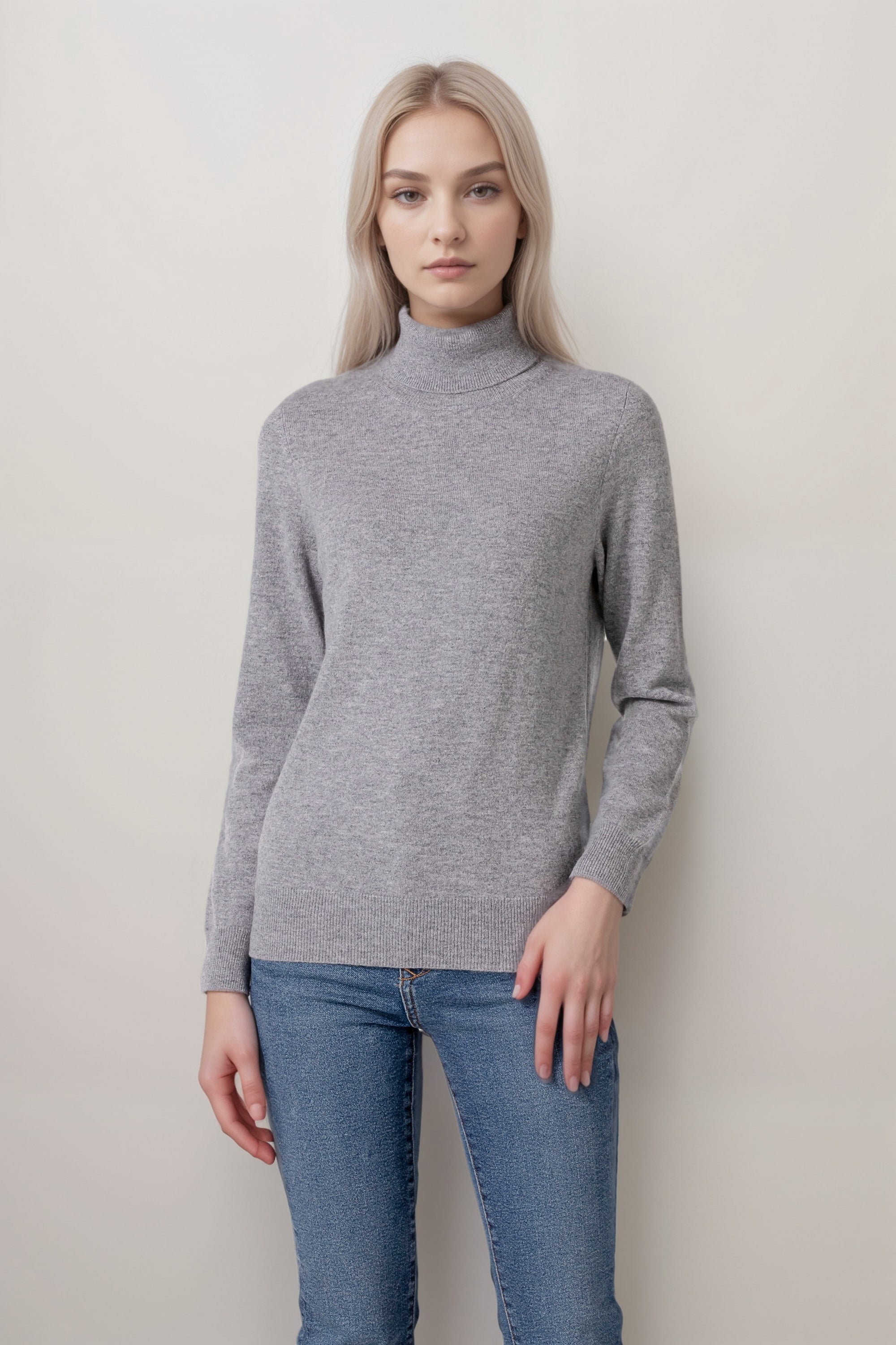 PURE CASHMERE TURTLE NECK WOMEN GREY