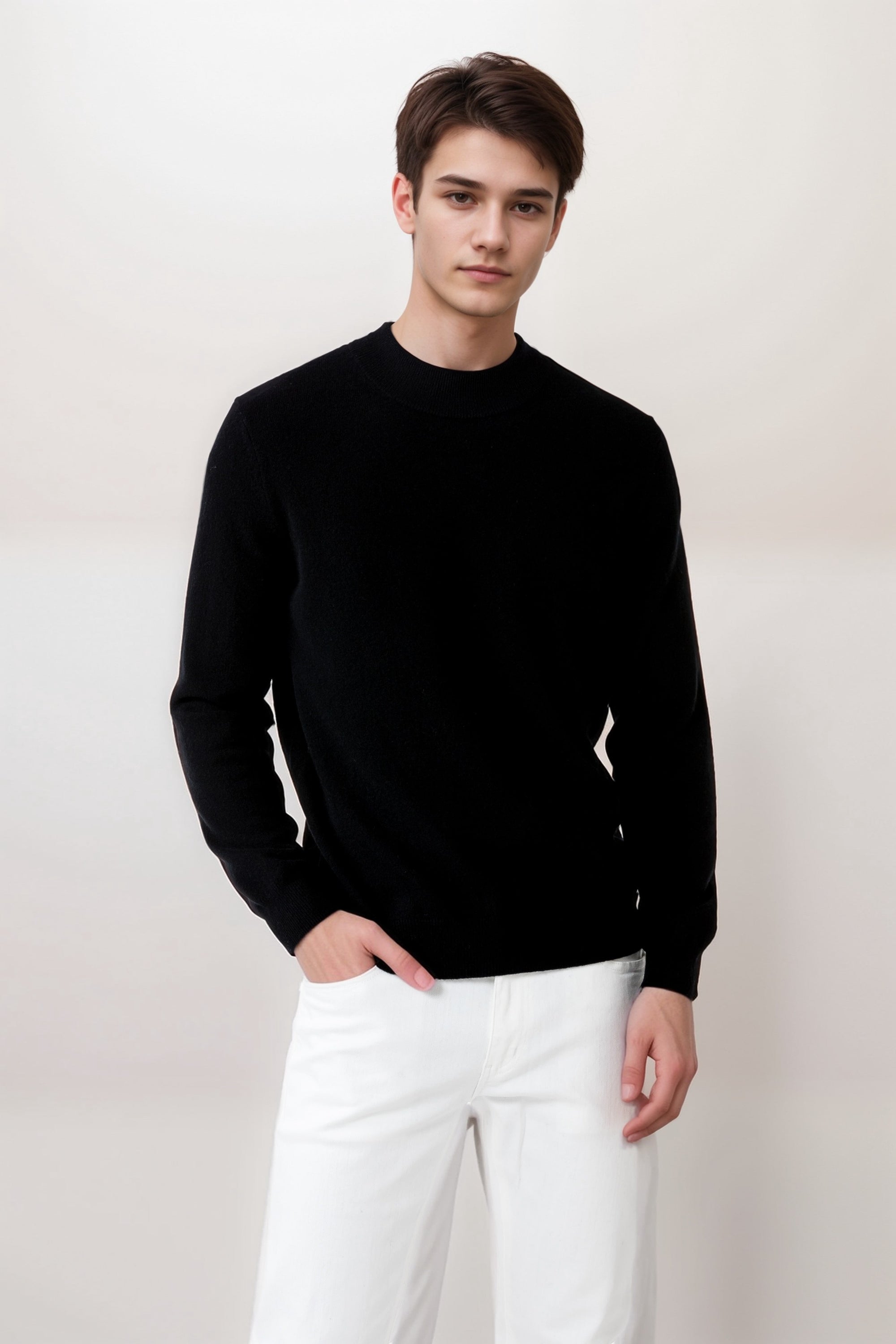 PURE CASHMERE MOCK NECK MEN BLACK